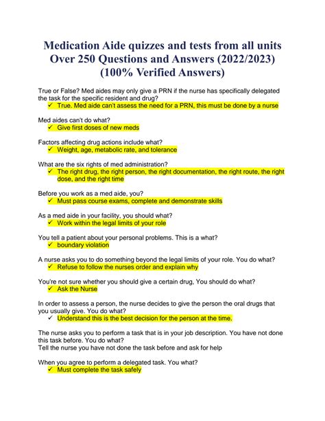 medication aide practice exam questions